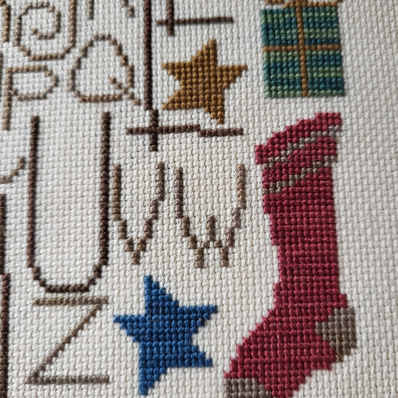 Handmade Primitive Christmas Theme Cross Stitch Sampler - Picture 13 of 15